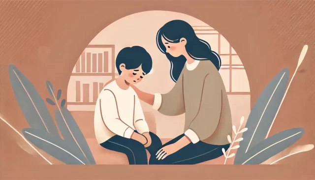 子どもをなぐさめるお母さん