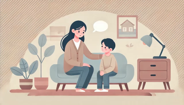 子どもをなぐさめるお母さん